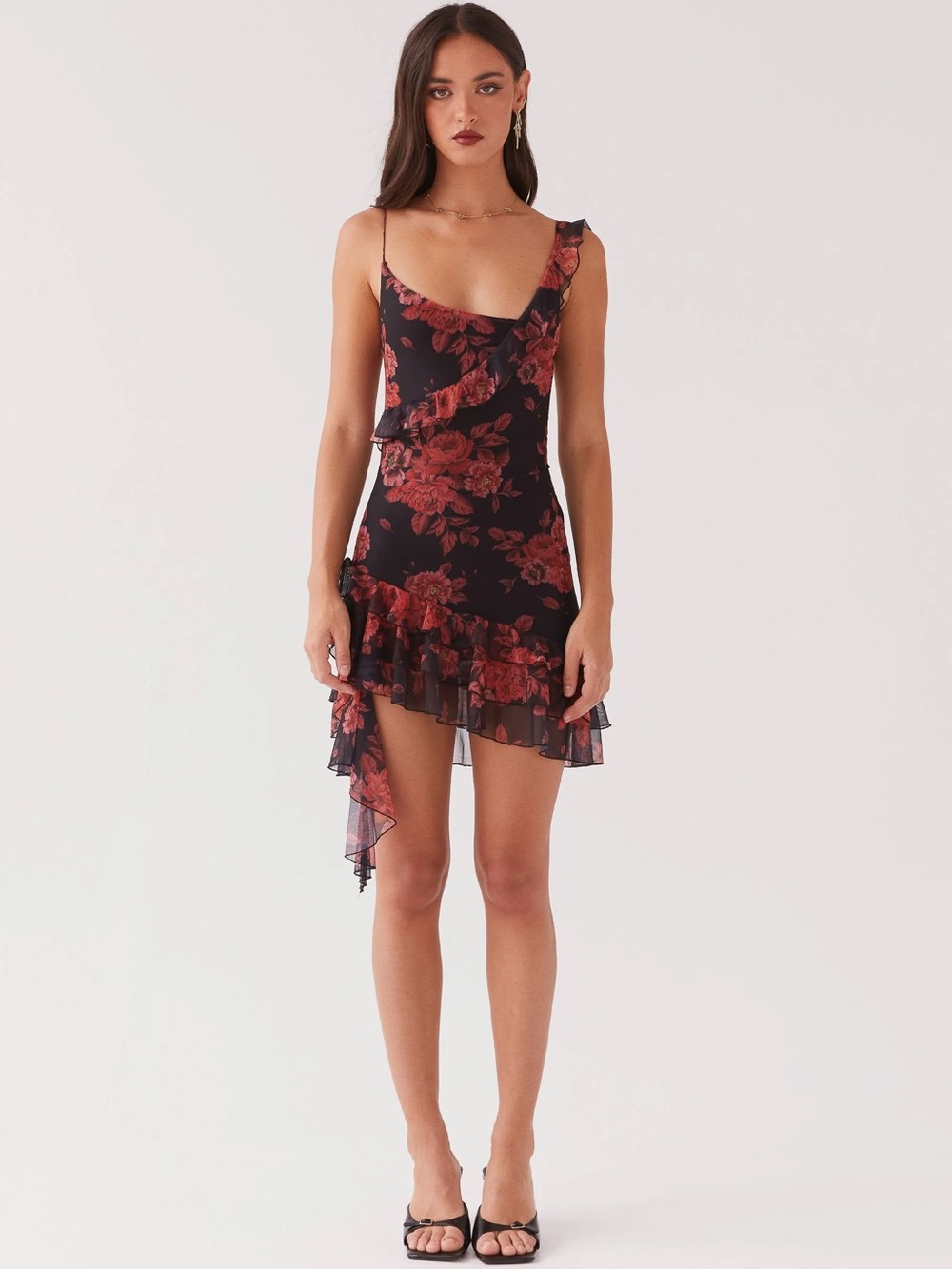 Pepermayo Love You Mesh Mini Dress Midnight Rosa Dark Floral Whimsigoth Size XXS